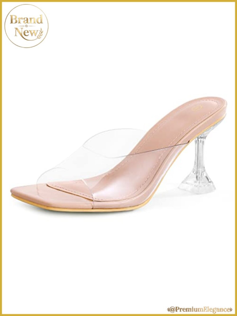Women's Clear Heeled Sandals Square Toe Transparent Slip On Mules